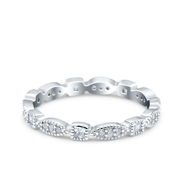 Full Eternity Stackable Ring Wedding Band Round Simulated Cubic Zirconia 925 Sterling Silver (3mm)